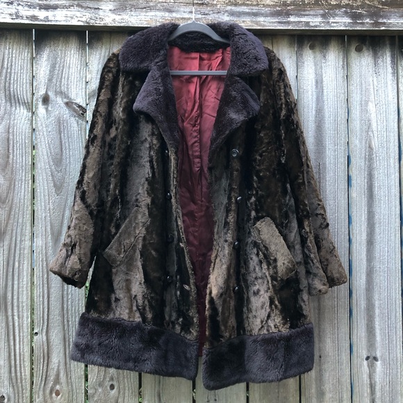 Vintage Jackets & Blazers - Vintage Fur Coat Double Breasted Mid Length Size XL Brown Black